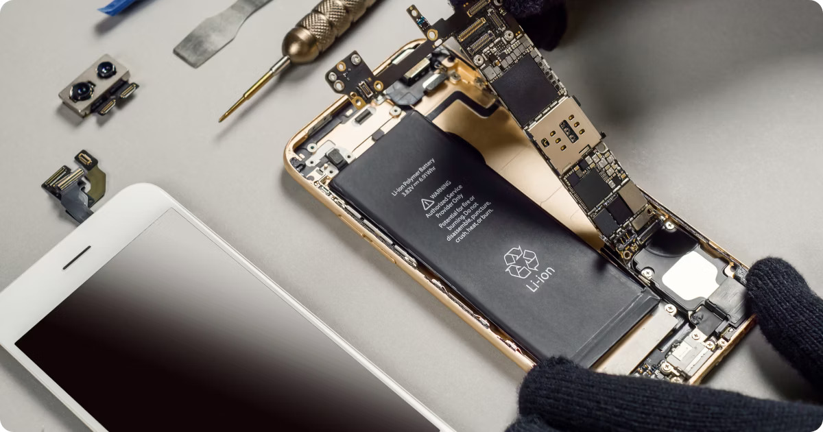 Smartphone in herstelling op de werkbank